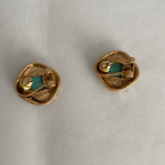 Gold and Turquoise Stud Earrings - Picture 4 of 4